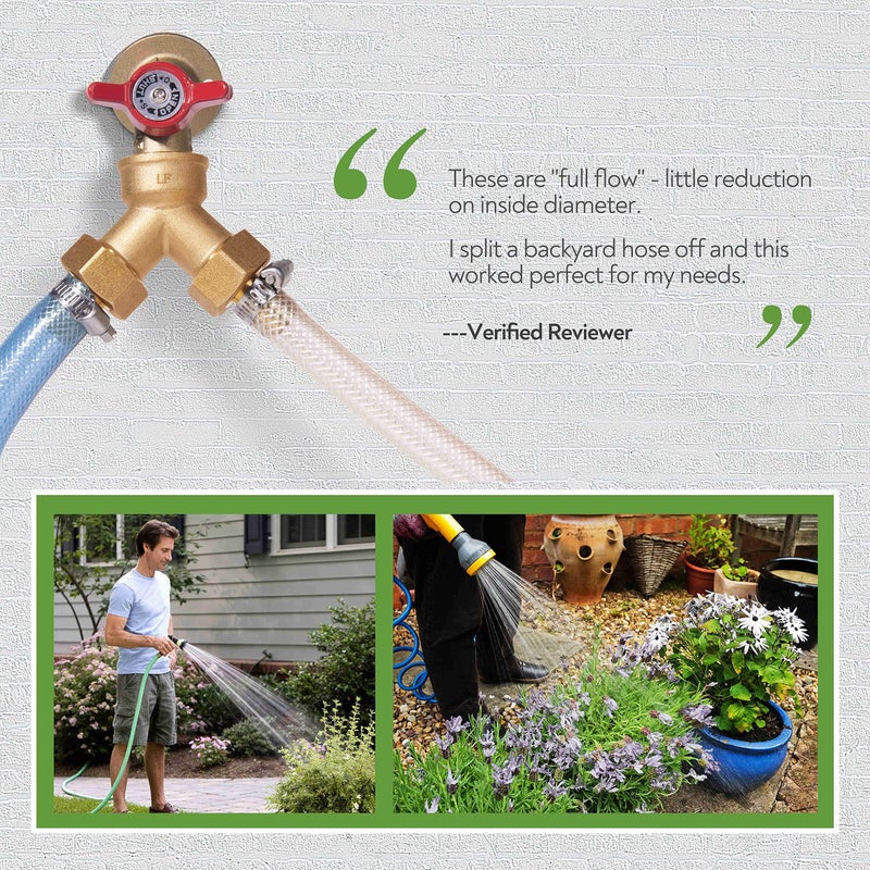 Litorange (2 PACK) Solid Brass Lead-Free Body Backyard 2 Way Y Valve Garden Hose Connector MHT 3/4" Inch Thread Splitter Adapter + 4 Silicone Hose Washers - Image 4